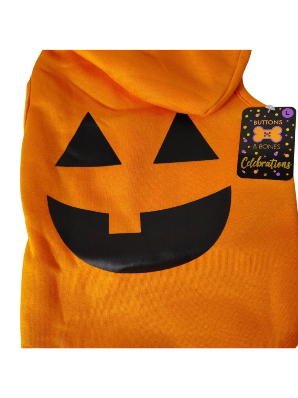 Buttons and Bones Dog Size L Halloween Fleece Hoodie With Pumpkin Face Costume - Picture 2 of 5